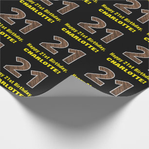 Papel De Presente aniversário de 21 anos: Nome e Padrão "21" do Grai