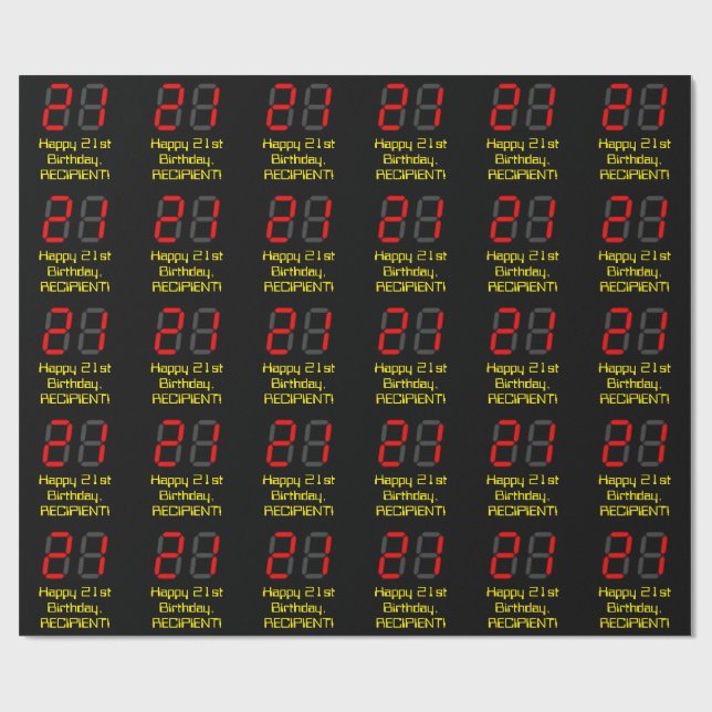 Papel De Presente Aniversário de 21 anos: Relógio Digital Vermelho E (Aberto)