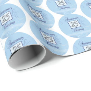 Papel De Presente Aniversário de 25 em Azul e Prata