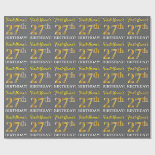 Papel De Presente Aniversário de 27 anos com aparência de ouro imita