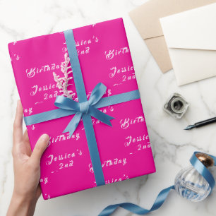Papel De Presente Aniversário de 2 anos Menina Simpática Rosa Neon S