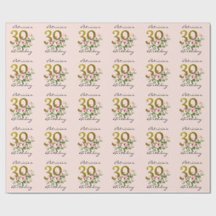 Papel De Presente aniversário de 30 anos brilhante Dourado cor-de-r
