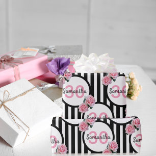 Papel De Presente aniversário de 30 anos cor-de-rosa rosas brancas