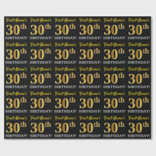 Papel De Presente "Aniversário de 30 anos Dourado preto, de imitaç