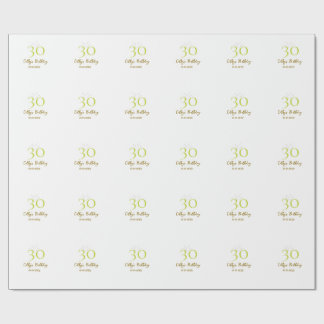 PAPEL DE PRESENTE ANIVERSÁRIO DE 30 ANOS GREEN GOLD PASTEL DESENHADO