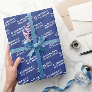 Papel De Presente Aniversário de 30 anos Nome Idade Azul Marinho