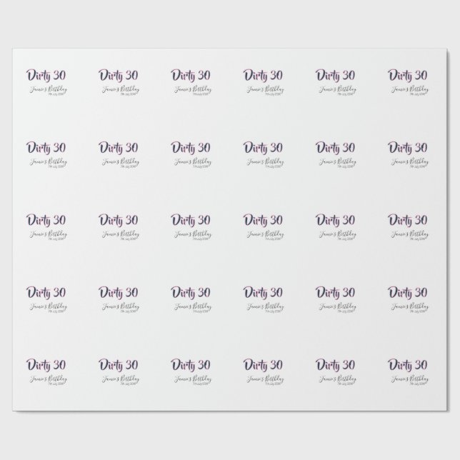 Papel De Presente Aniversário de 30 anos sujo nome data rosa cinza c (Aberto)