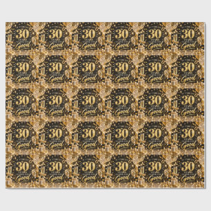 Papel De Presente Aniversário de 30 anos tema Preto e Dourado