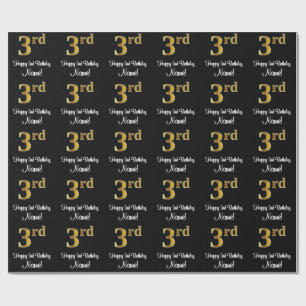 Papel De Presente aniversário de 3 anos: Aspecto Dourado elegante d