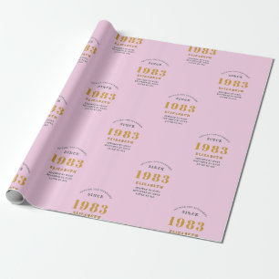 Papel De Presente aniversário de 40 anos 1983 Adicionar Cinza Rosa d