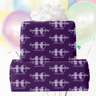 Papel De Presente aniversário de 40 anos-Chic Purple Personalizado