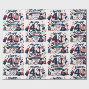 Papel De Presente Aniversário de 40 anos com tema de beisebol