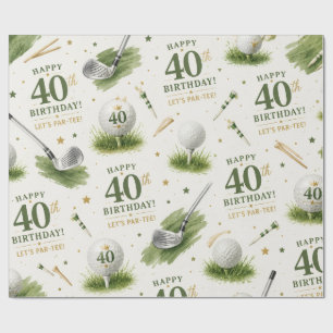 Papel De Presente Aniversário de 40 anos de golfe com bolas de golfe