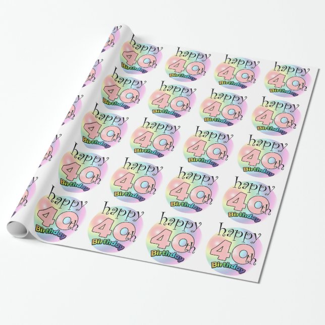 Papel De Presente Aniversário de 40 anos Feliz (roze) (Desenrolado)