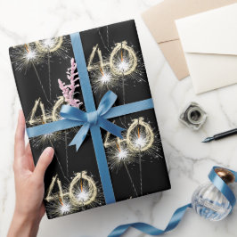 Papel De Presente aniversário de 40 anos Sparklers em Black Wrapling