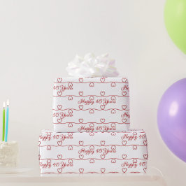 Papel De Presente Aniversário de 45 anos Corações Vermelhos