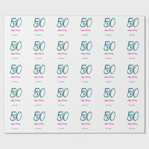 Papel De Presente aniversário de 50 anos adicionar nome ano turquesa