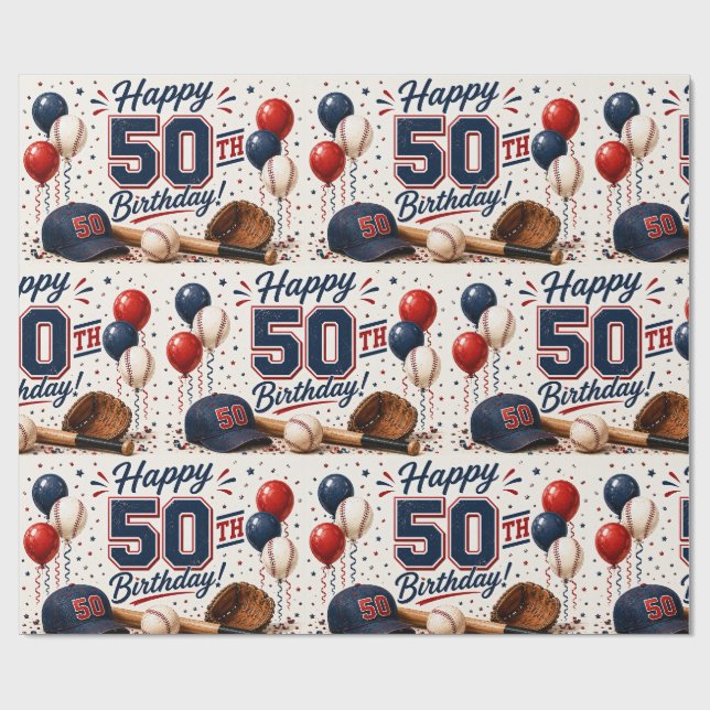 Papel De Presente Aniversário de 50 anos de beisebol  (Aberto)