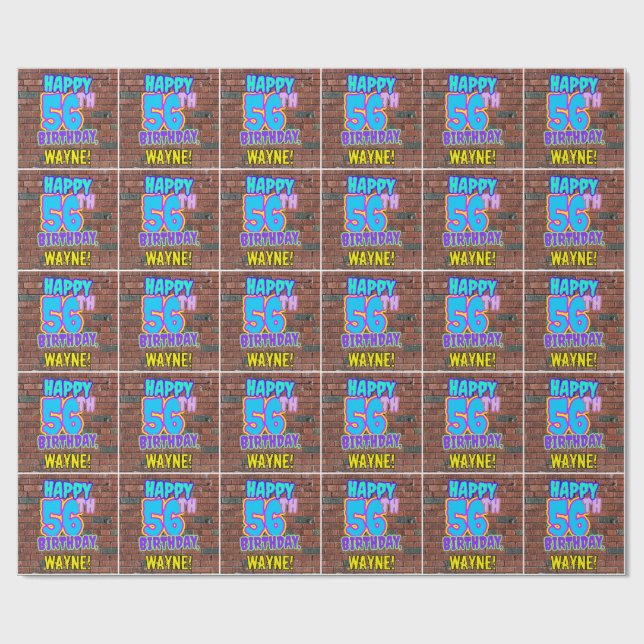 Papel De Presente Aniversário de 56 anos: Visual Divertido e Urbano  (Aberto)