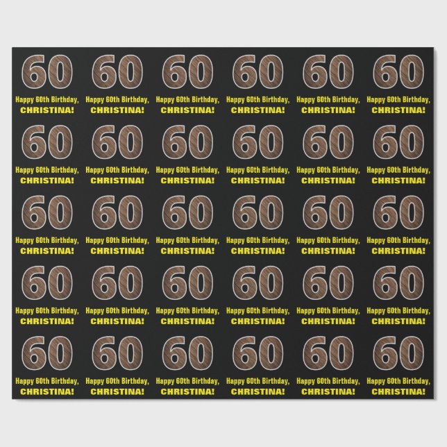 Papel De Presente Aniversário de 60 anos: Nome e padrão de "60" com  (Aberto)