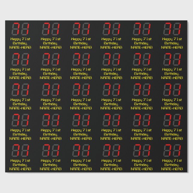 Papel De Presente Aniversário de 71 anos: Estilo Relógio Digital Ver (Aberto)