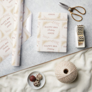 Papel De Presente Aniversário de 80 anos Elegante Dourado Brilhante