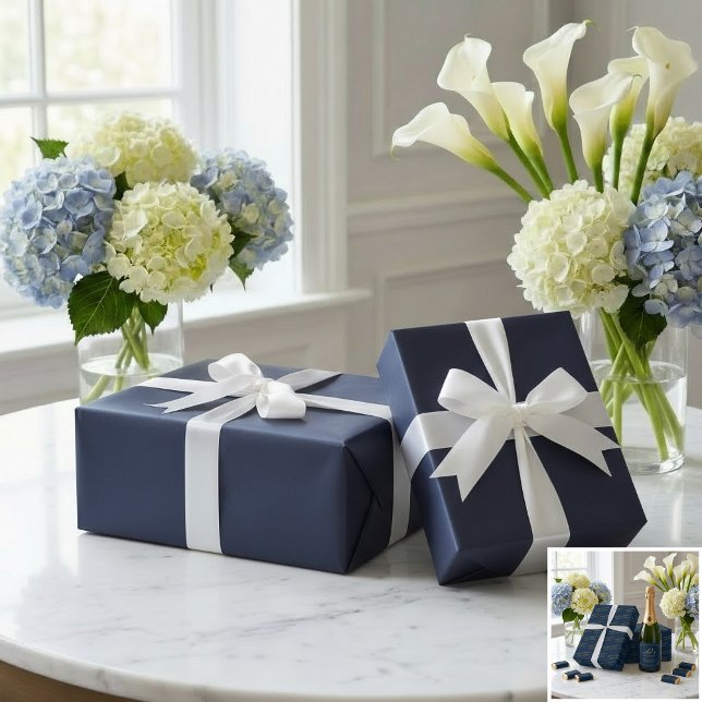 Papel De Presente Aniversário de 80 anos Elegante Navy (Criador carregado)
