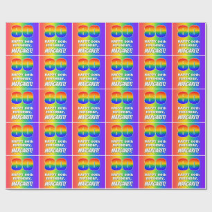 Papel De Presente Aniversário de 80: Padrão divertido do arco-íri