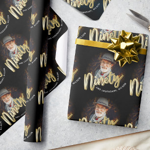 Papel De Presente Aniversário de 90 anos personalizado em dourado co