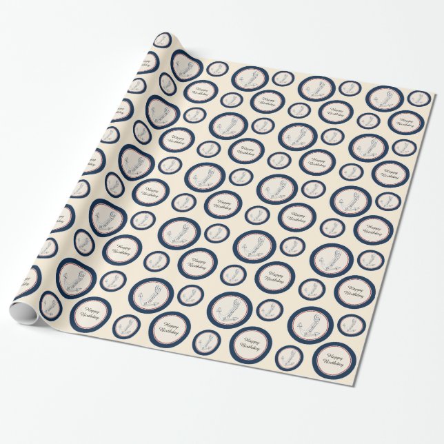 Papel De Presente Aniversário de Âncoras Náuticas Azul (Desenrolado)