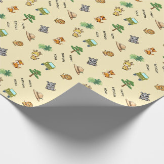 Papel De Presente Aniversário de Animal de Safari Personalizado Amar