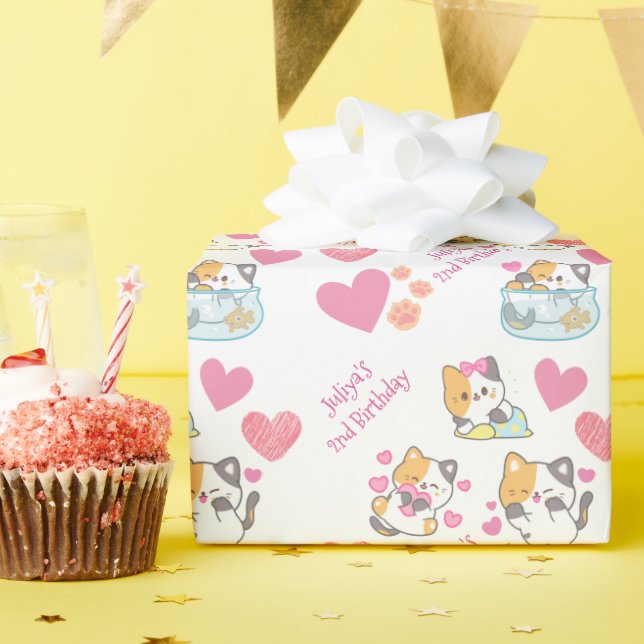 Papel De Presente Aniversário de bebê gatinho (Festa de aniversário)