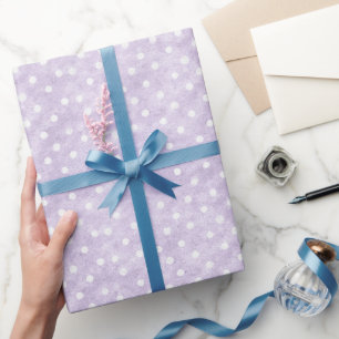 Papel De Presente Aniversário de Bolinhas Brancas Lavanda