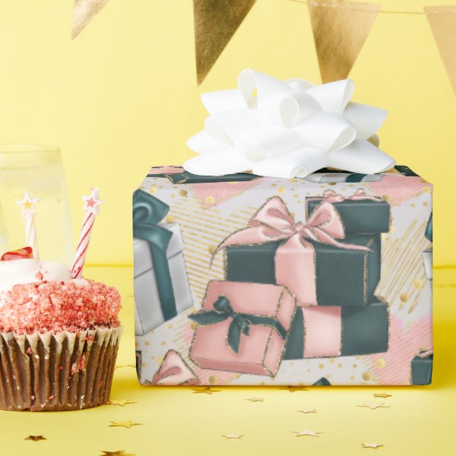 Papel De Presente Aniversário de Cinzas e Rosa Bonito (Festa de aniversário)