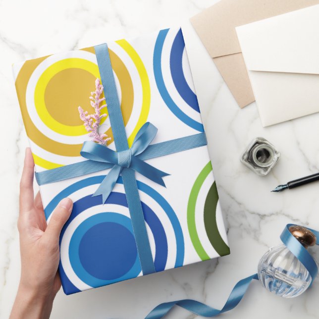 Papel De Presente Aniversário de Círculos Concêntricos Coloridos (Presentear)