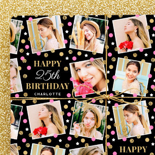 Papel De Presente Aniversário de Confetti Nome Personalizado Colagem