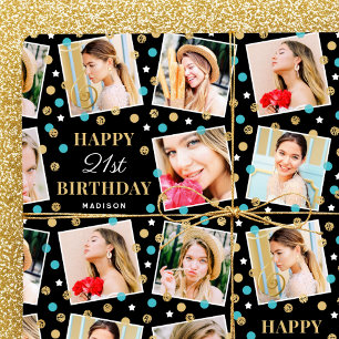 Papel De Presente Aniversário de Confetti Nome Personalizado Colagem