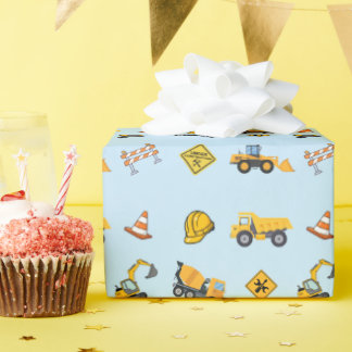 Papel De Presente Aniversário de Construção Azul Claro