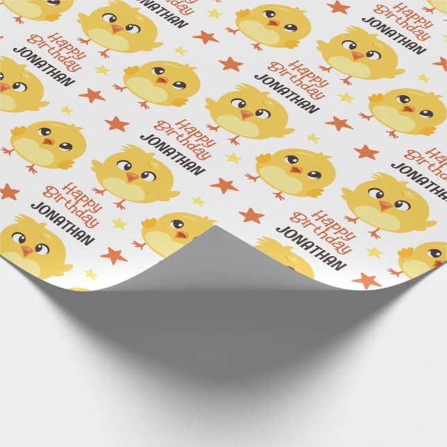 Papel De Presente Aniversário de criança Amarelo Pintinho Fluffy Bon (Ponta)