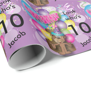 Papel De Presente Aniversário de criança bonito do roxo do macaco 