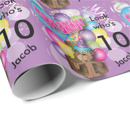 Papel De Presente Aniversário de criança bonito do roxo do macaco do