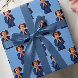Papel De Presente Aniversário de criança de Colagem de Fotos Azul Pe