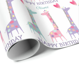 Papel De Presente Aniversário de criança de girafa de pastel com man