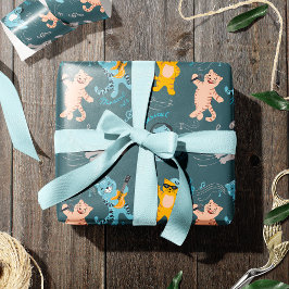 Papel De Presente Aniversário de criança de Padrão de Gatos Musicais