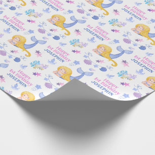 Papel De Presente Aniversário de criança de Sereia Fantasy