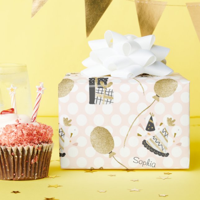 Papel De Presente Aniversário de criança Dourado de Balões de Glitte (Festa de aniversário)