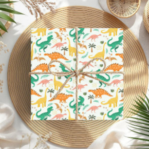 Papel De Presente Aniversário de criança T-Rex de Dinossauro Cute Co