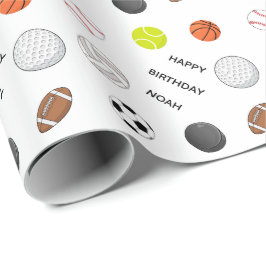 Papel De Presente Aniversário de Crianças de Múltiplos Esportes Pers