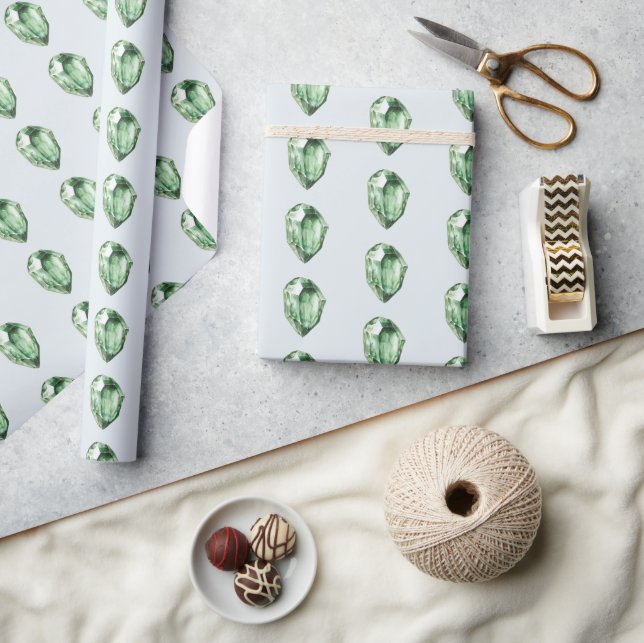 Papel De Presente Aniversário de Cristais de Esmeralda Verde (Artesanato)