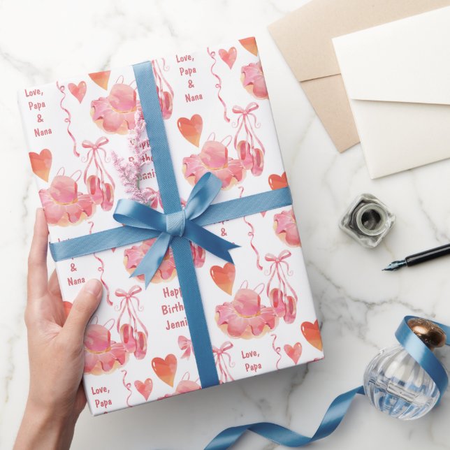 Papel De Presente Aniversário de Dança Rosa Tutu e Balé (Presentear)